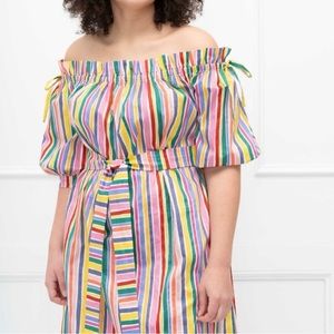 Elloquii Rainbow Striped Dress off shoulder size 26 NWT